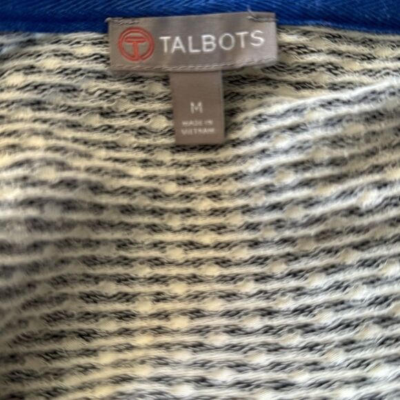 Talbots navy white dot textured stretch woven long sleeve pullover tunic. Medium - Picture 6 of 6
